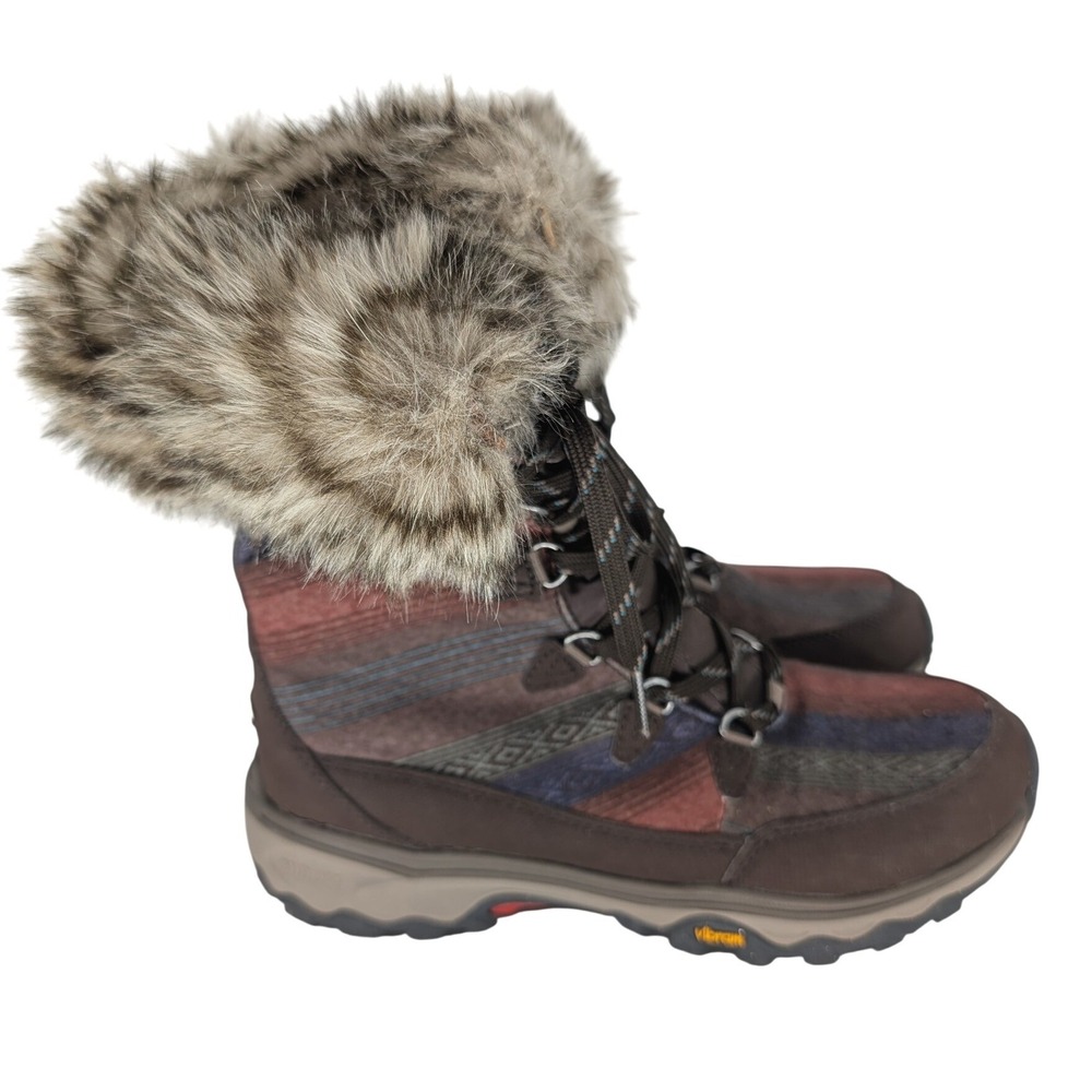 Eddie Bauer Weatheredge Boots Women 7.5 Brown Faux Fur Vibram Southwestern Boho